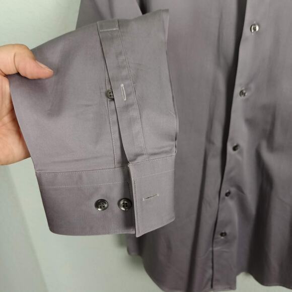 MARC ANTHONY Mens Solid Gray Long Sleeve Dress Shirt Stretch Slim Fit 16.5/32-33 - Picture 4 of 8